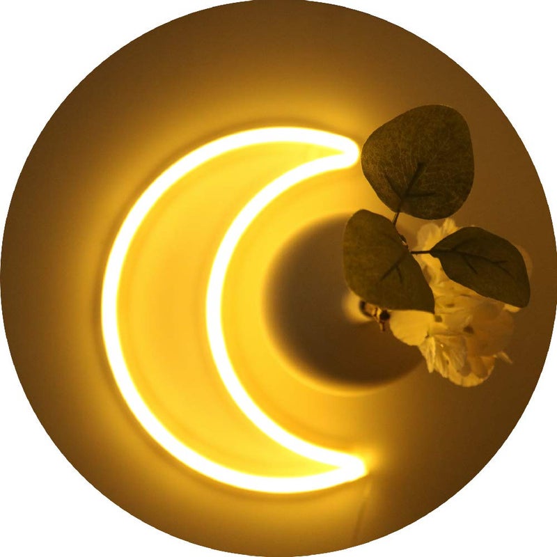 YAOZHOU LED Warm White Moon Neon Light, Cute Neon Moon Sign,Christmas Room Decor Battery or USB Powered 5V Art LED Decorative Lights Night Lights Indoor for Home, Bedroom, Office,Dorm,Party (Warm White Moon) - Image 1
